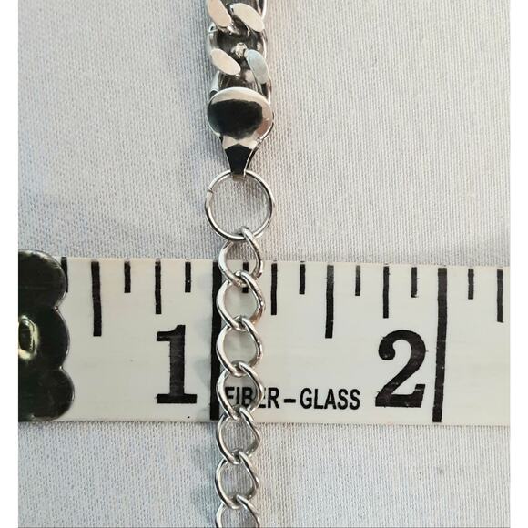 Silver Tone Bib Necklace Tribal Curb Chains Rhinestones And Beads - Picture 13 of 13